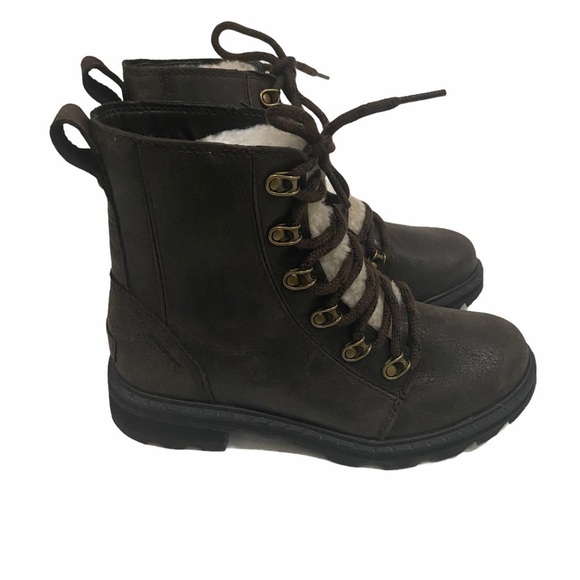 NWT Sorel Size 7 Lennox Lace Up Lamb Fur Brown Boots - Picture 4 of 9